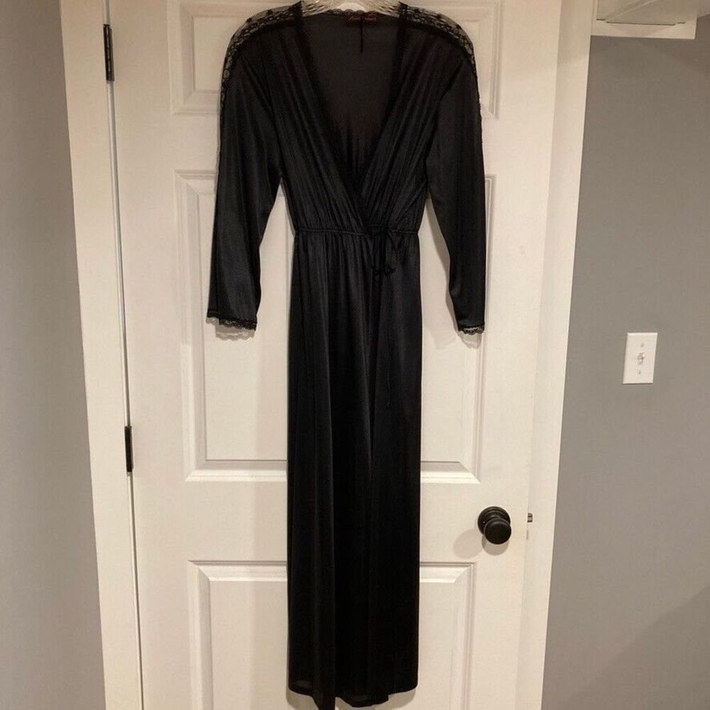 VTG Sheer Madness Dressing Robe Duster Gown S/M Black Wrap‎ Romantic Sexy